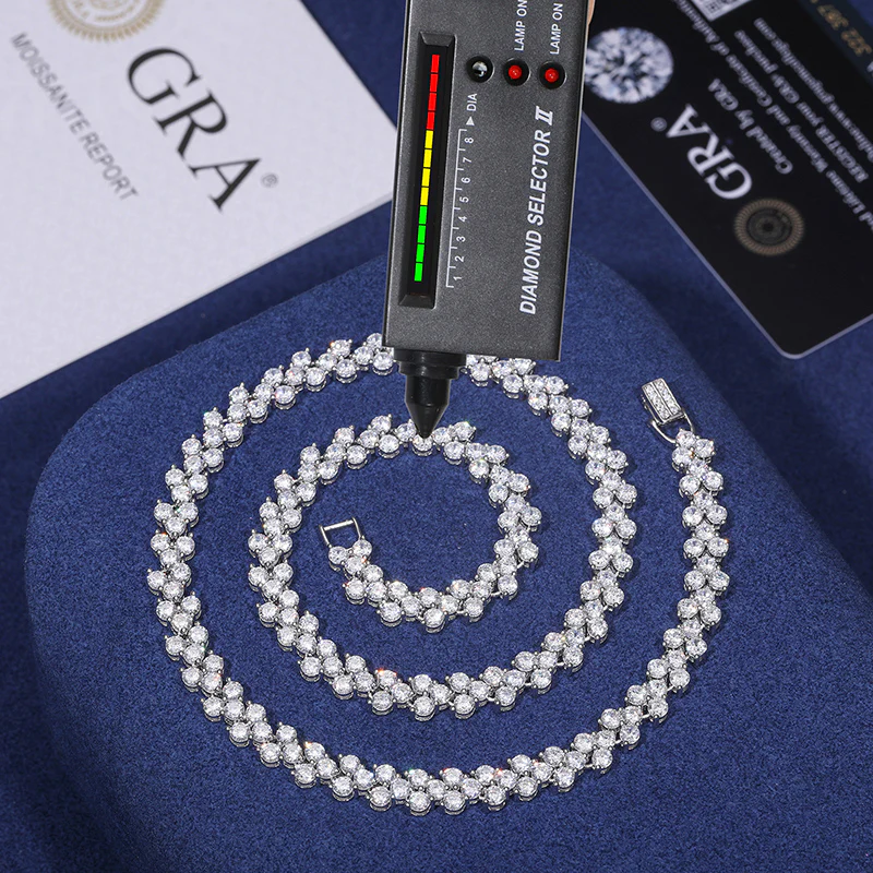 MOISSANITE THREE STONE HEART TENNIS LINK CHAIN NECKLACE OR BRACELET IN STERLING SILVER - Image 5
