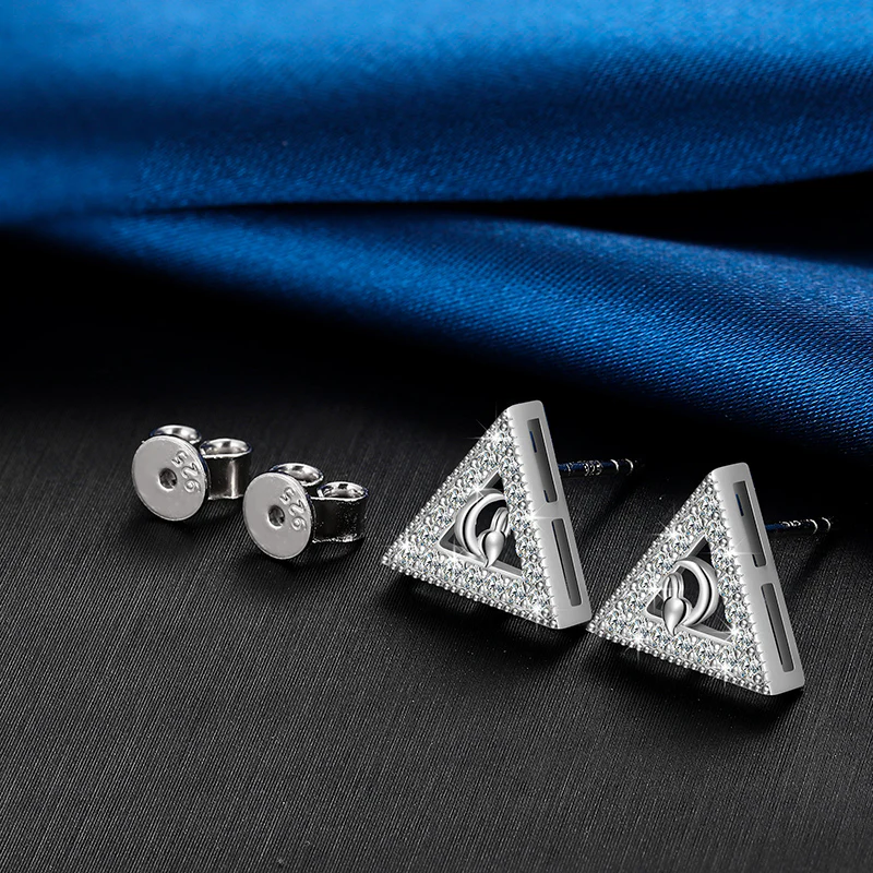 MOISSANITE TRIANGLE STUD EARRINGS IN STERLING SILVER - Image 2