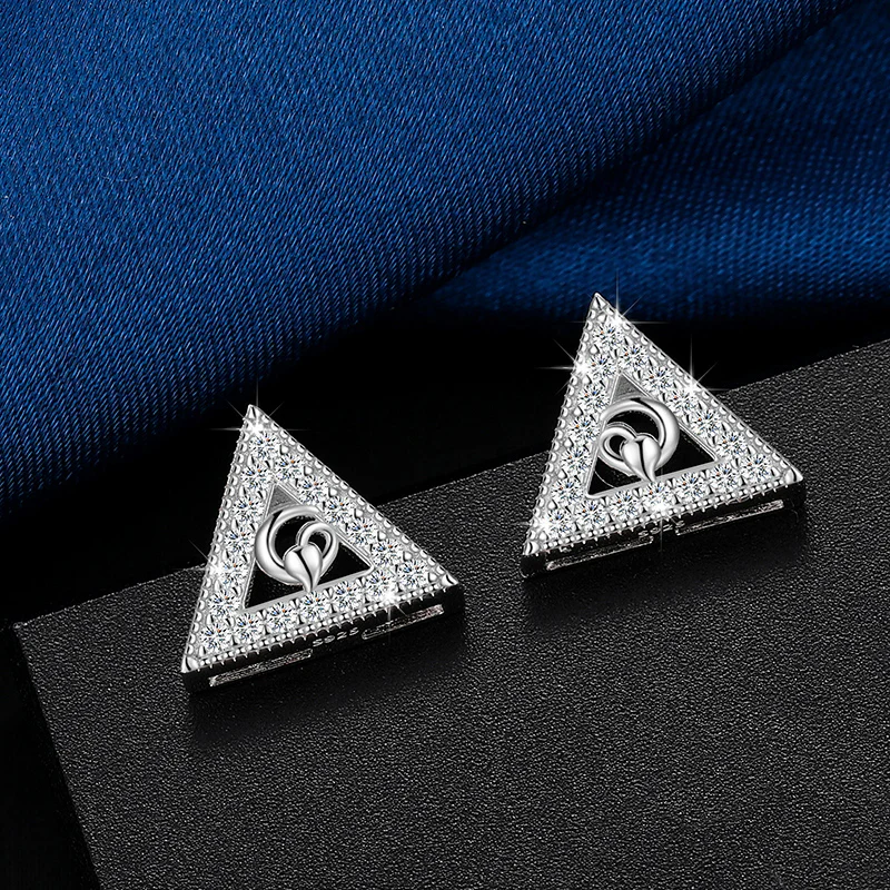 MOISSANITE TRIANGLE STUD EARRINGS IN STERLING SILVER - Image 3