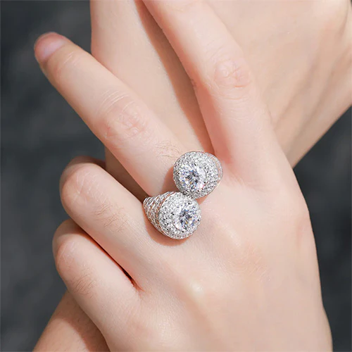 MOISSANITE TWO STONE PROMISE RING IN STERLING SILVER - Image 2