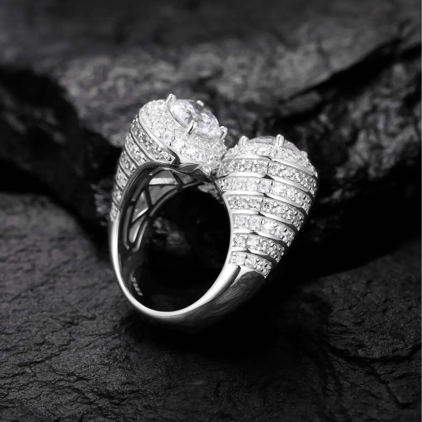 MOISSANITE TWO STONE PROMISE RING IN STERLING SILVER - Image 3