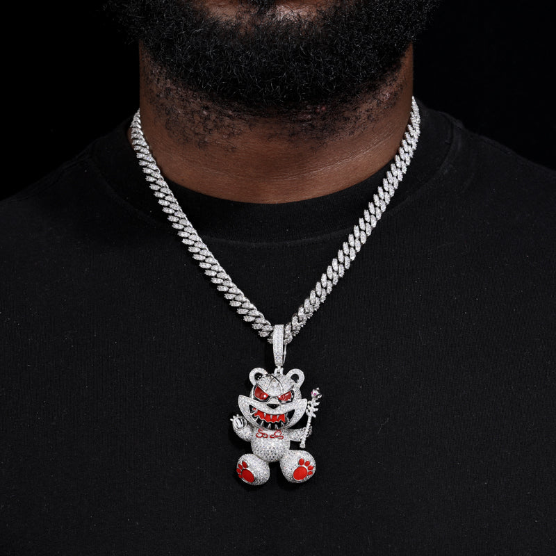 MOISSANITE VIOLENT BEAR PENDANT IN STERLING SILVER - Image 2