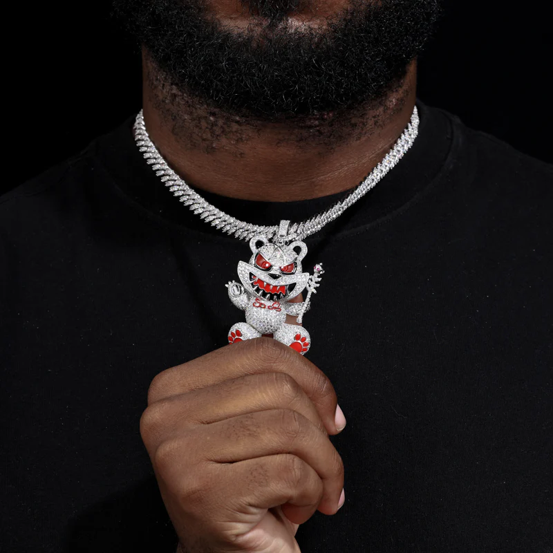 MOISSANITE VIOLENT BEAR PENDANT IN STERLING SILVER - Image 3