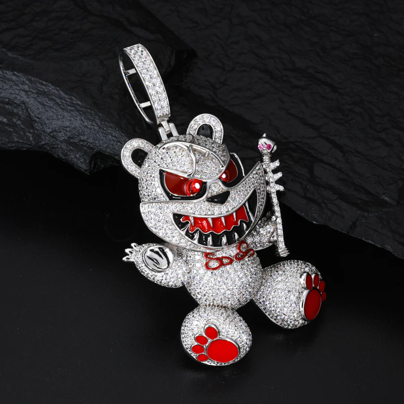 MOISSANITE VIOLENT BEAR PENDANT IN STERLING SILVER - Image 4
