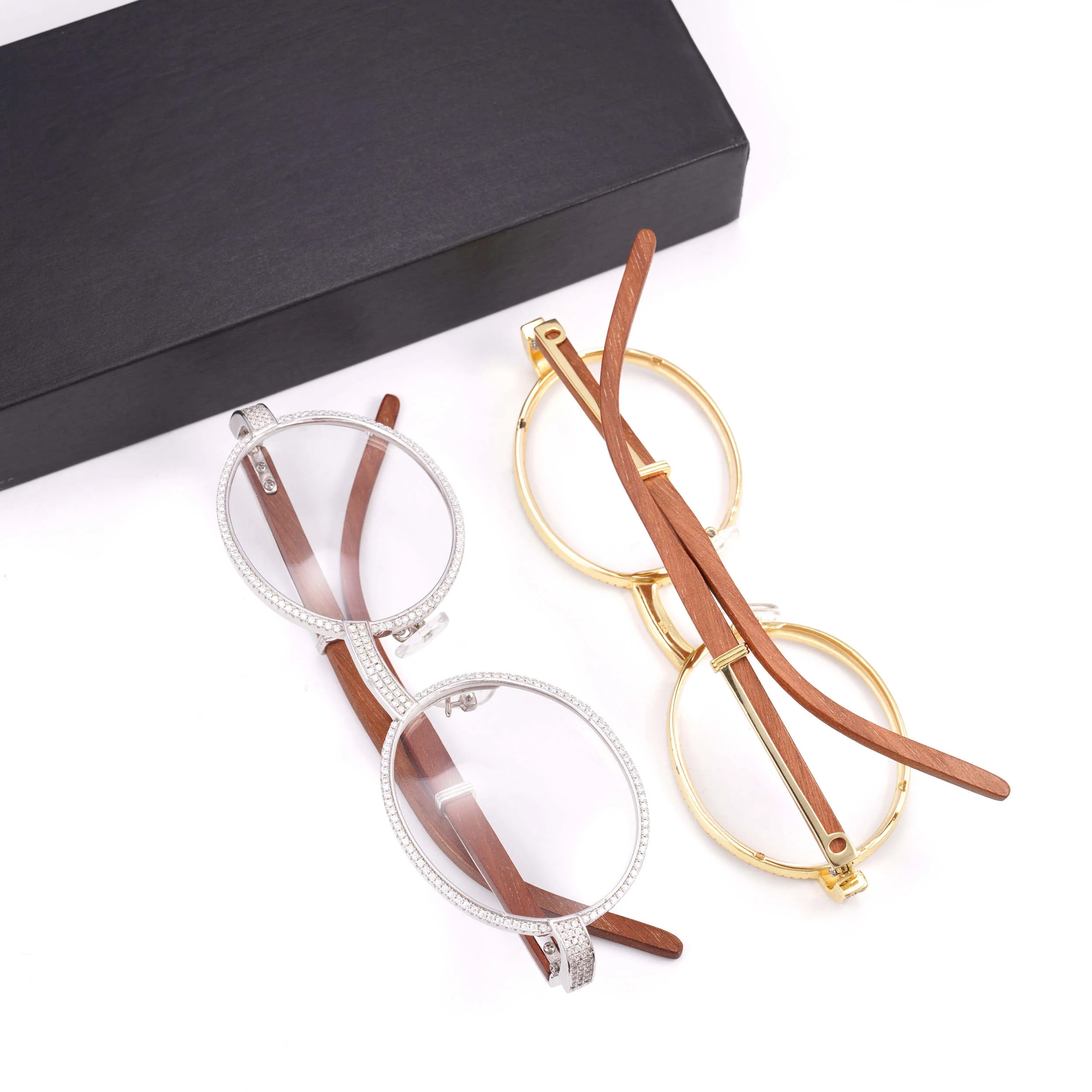 MOISSANITE WOODEN HIP HOP SUNGLASSES IN STERLING SILVER - Image 3