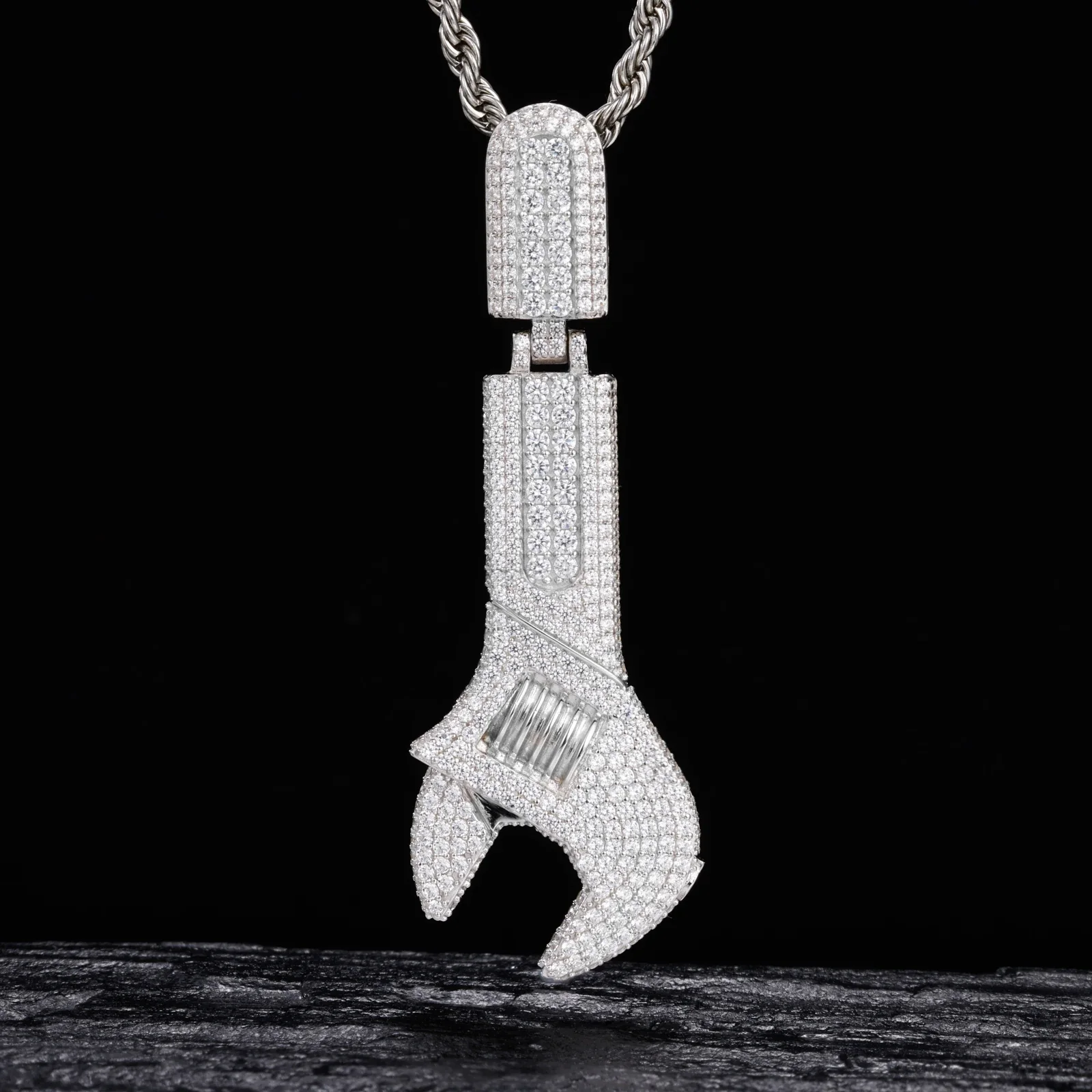 MOISSANITE WRENCH PENDANT IN STERLING SILVER - Image 2