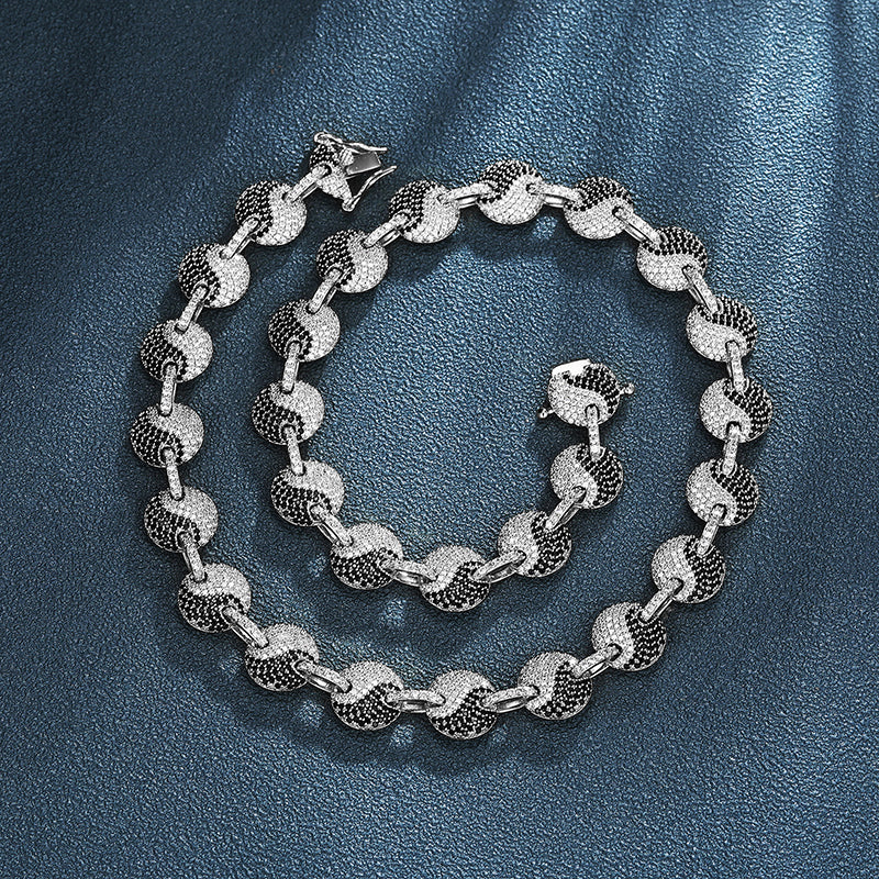 MOISSANITE YIN YANG LINK CHAIN BRACELET/NECKLACE IN STERLING SILVER - Image 2