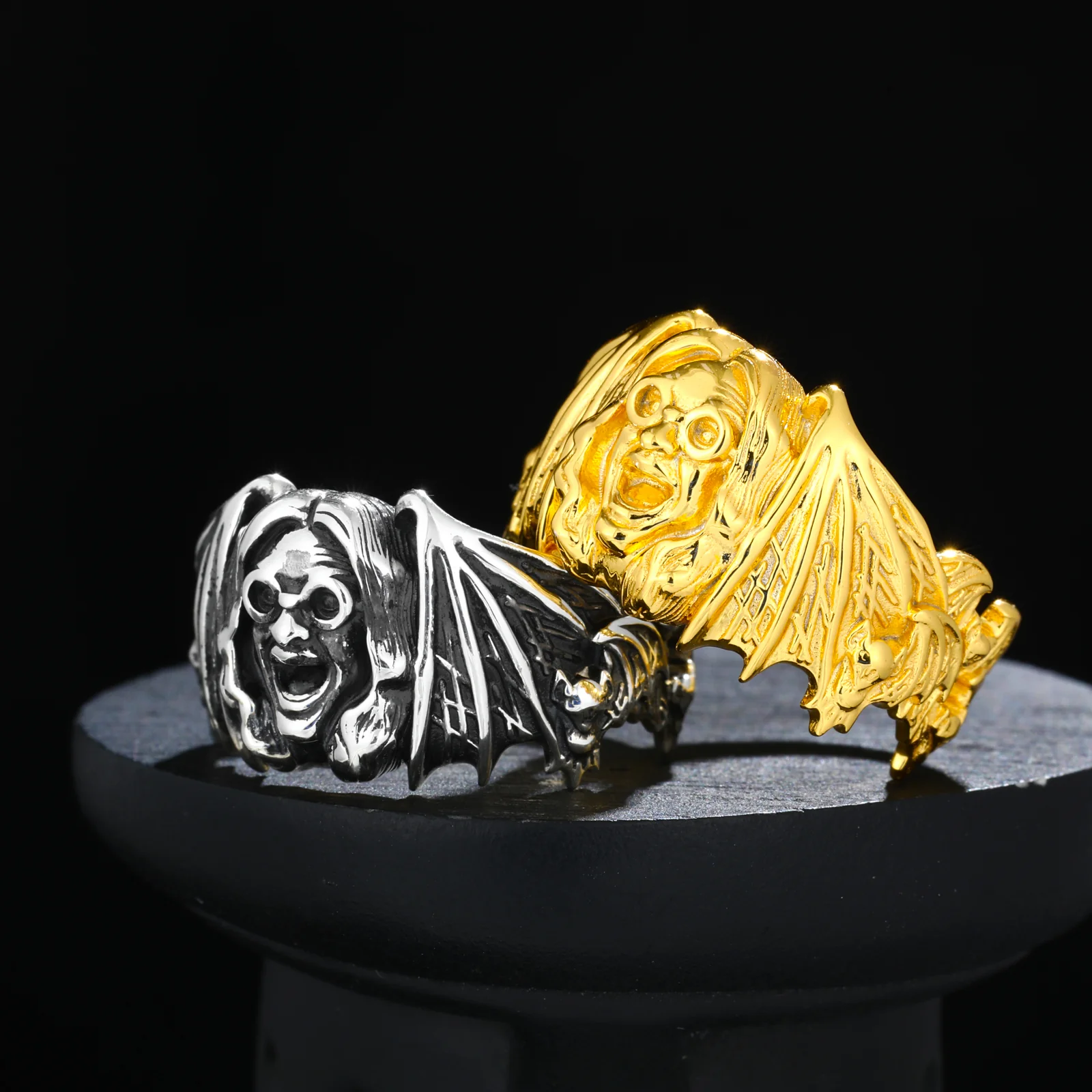 MOISSSANITE GOTHIC WINGED VAMPIRE RING IN STERLING SILVER - Image 2