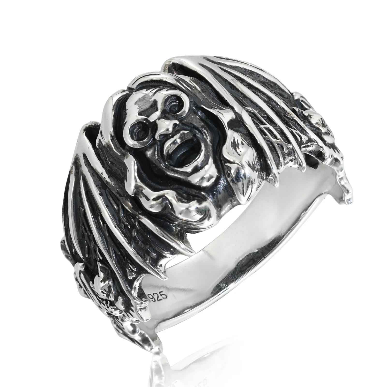 MOISSSANITE GOTHIC WINGED VAMPIRE RING IN STERLING SILVER - Image 7