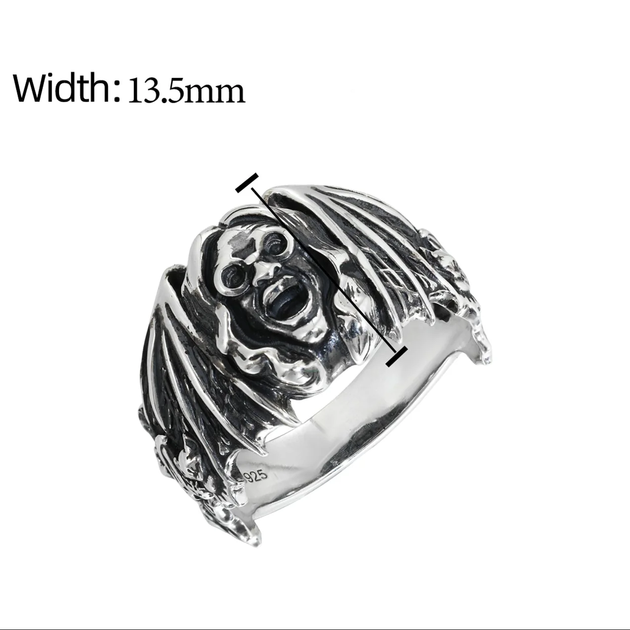 MOISSSANITE GOTHIC WINGED VAMPIRE RING IN STERLING SILVER - Image 8
