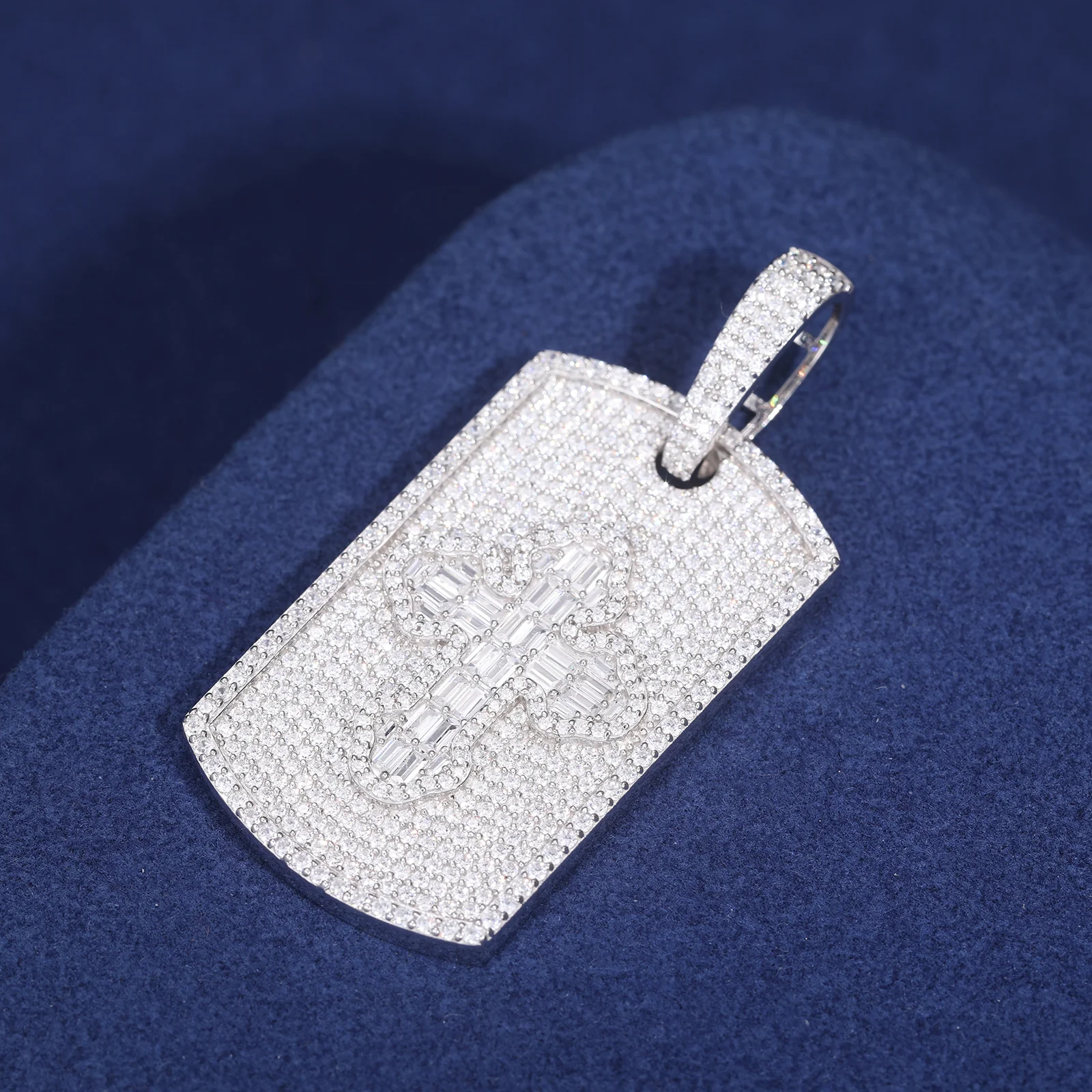 MOISSANITE DIAMOND BAGUETTE CROSS PATTERN PENDANT IN STERLING SILVER - Image 4