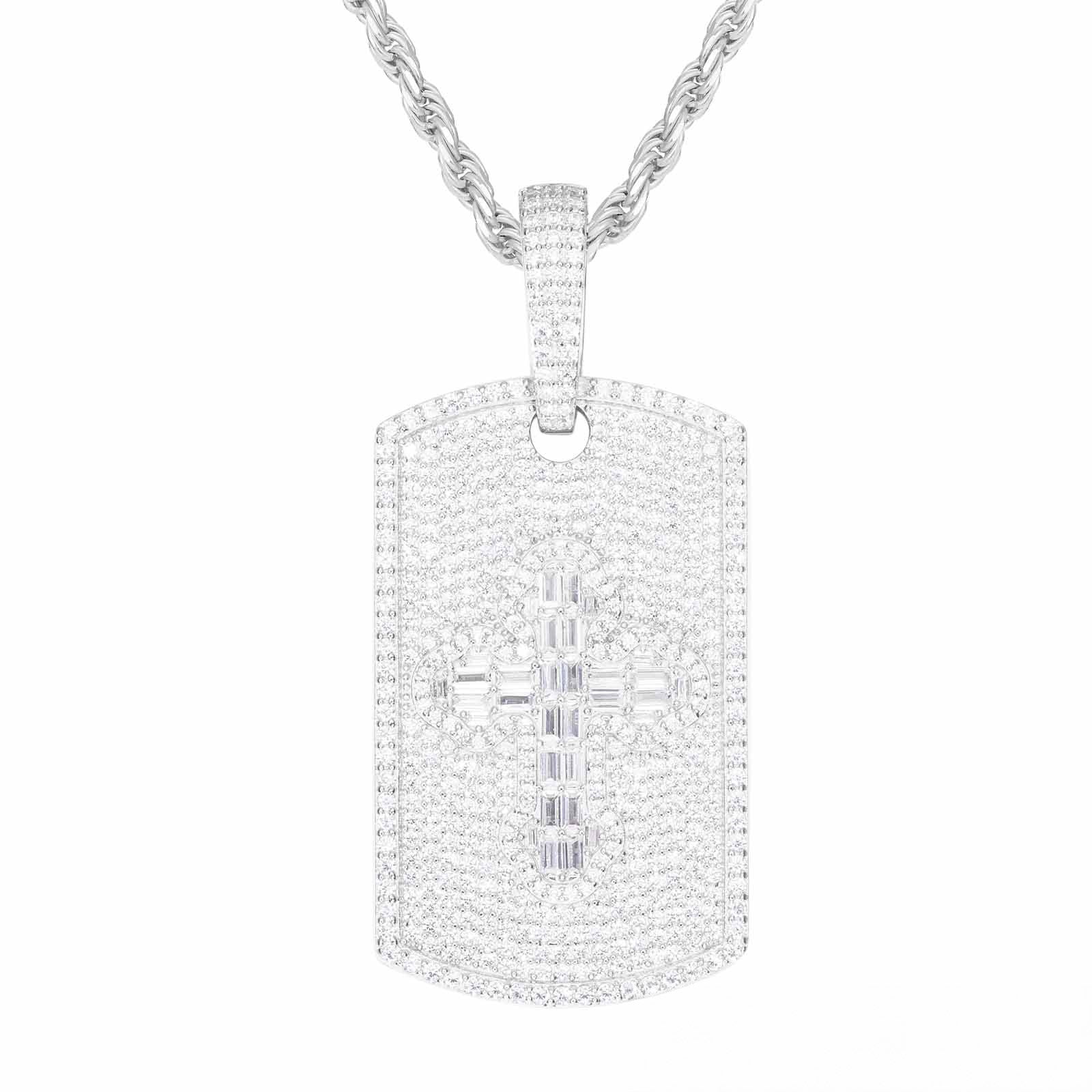 MOISSANITE DIAMOND BAGUETTE CROSS PATTERN PENDANT IN STERLING SILVER - Image 6