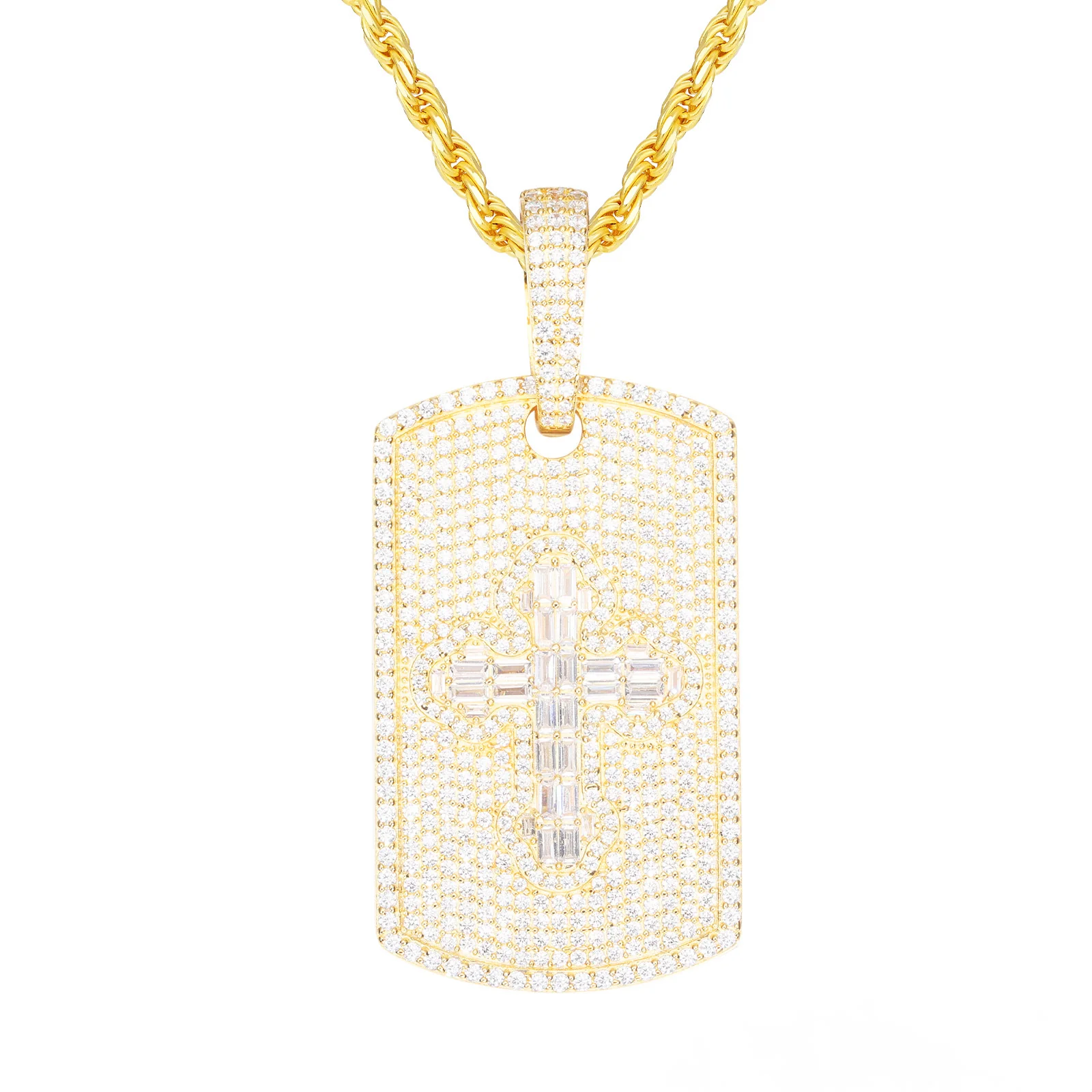 MOISSANITE DIAMOND BAGUETTE CROSS PATTERN PENDANT IN STERLING SILVER - Image 7