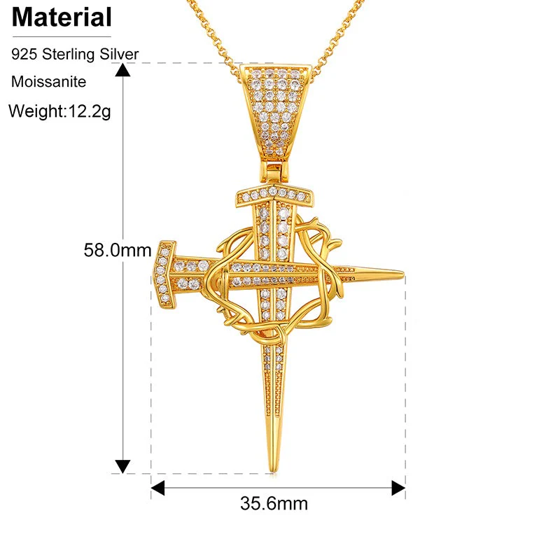 MOISSANITE NAIL INSET CIRCULAR CROSS PENDANT NECKLACE IN STERLING SILVER - Image 9