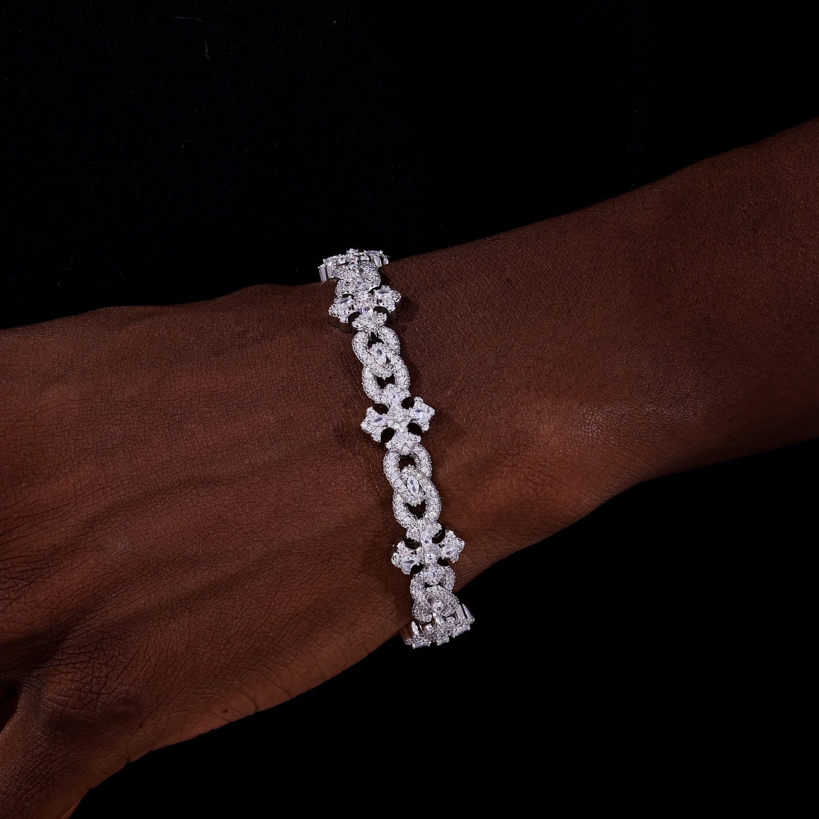 ORNATE CROSS MOISSANITE BRACELET IN STERLING SILVER - Image 3