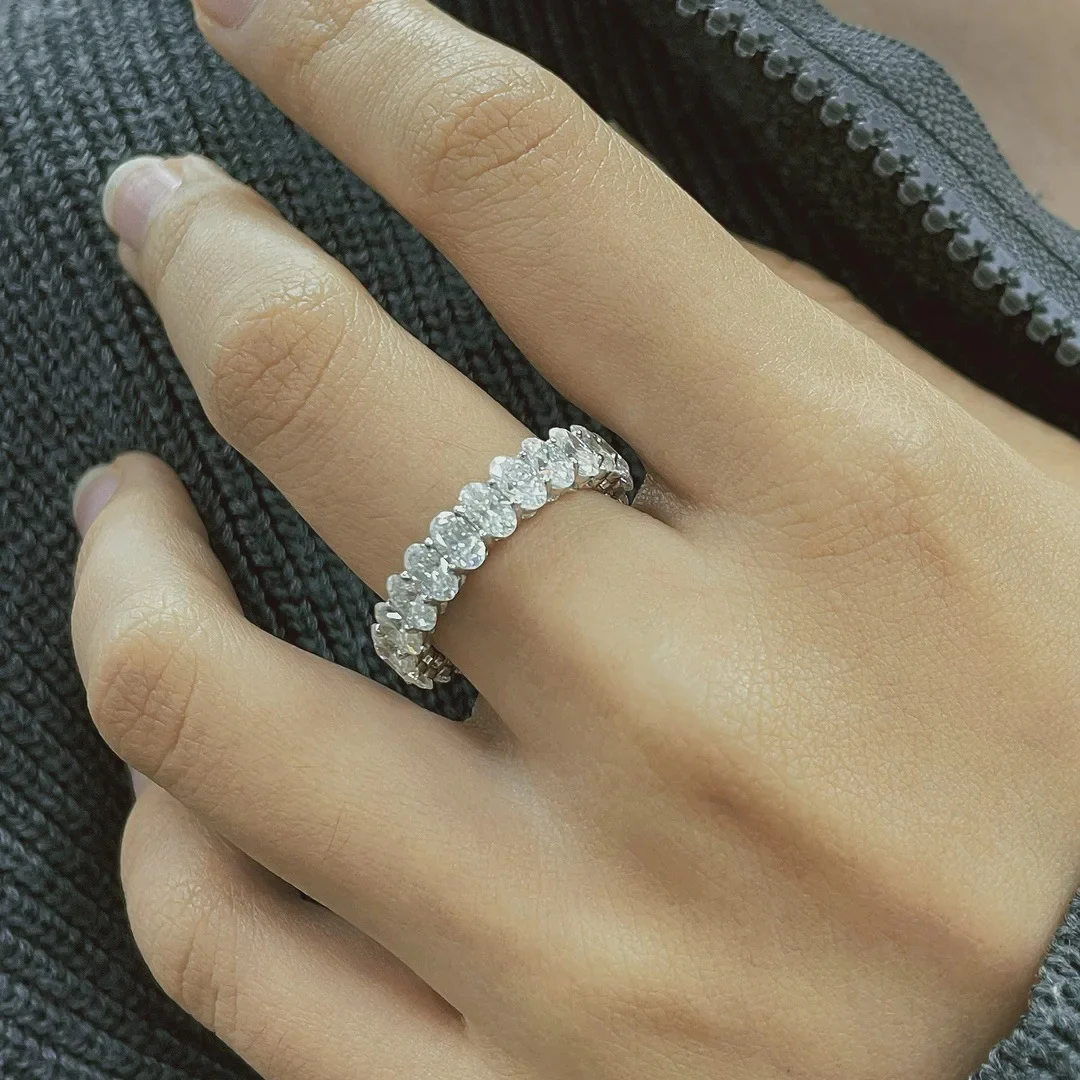 OVAL CUT MOISSANITE BAND IN STERLING SILVER - Image 2
