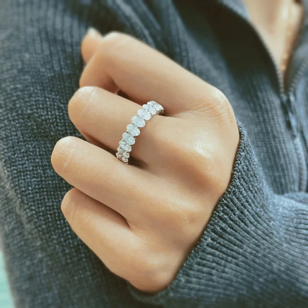 OVAL CUT MOISSANITE BAND IN STERLING SILVER - Image 3