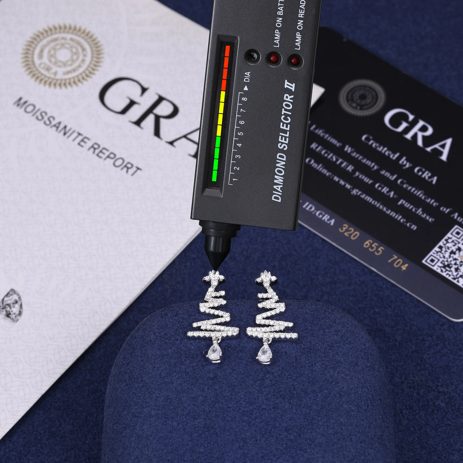 MOISSANITE DIAMOND ZIG ZAG CHRISTMAS TREE DROP EARRINGS IN STERLING SILVER - Image 4