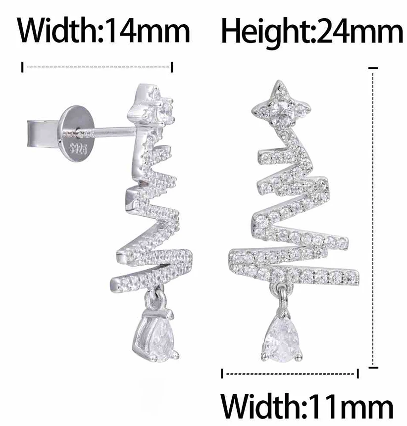 MOISSANITE DIAMOND ZIG ZAG CHRISTMAS TREE DROP EARRINGS IN STERLING SILVER - Image 5