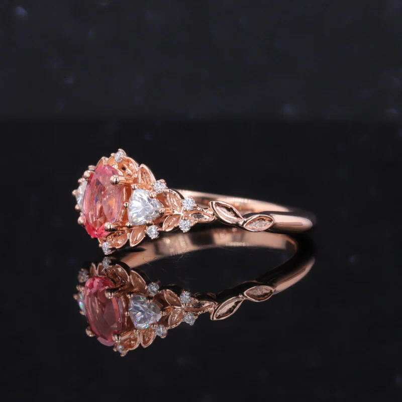 OVAL LAB GROWN PADPARADSCHA AND MOISSANITE RING IN 14K ROSE GOLD - Image 2