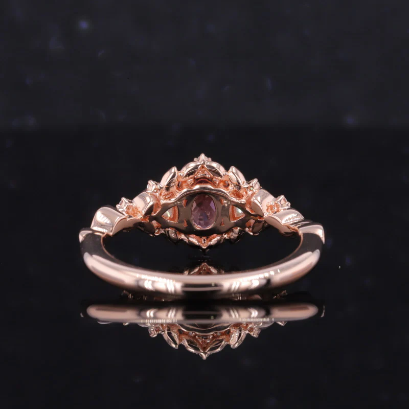 OVAL LAB GROWN PADPARADSCHA AND MOISSANITE RING IN 14K ROSE GOLD - Image 3