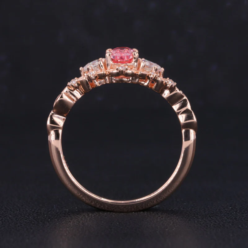 OVAL LAB GROWN PADPARADSCHA AND MOISSANITE RING IN 14K ROSE GOLD - Image 4