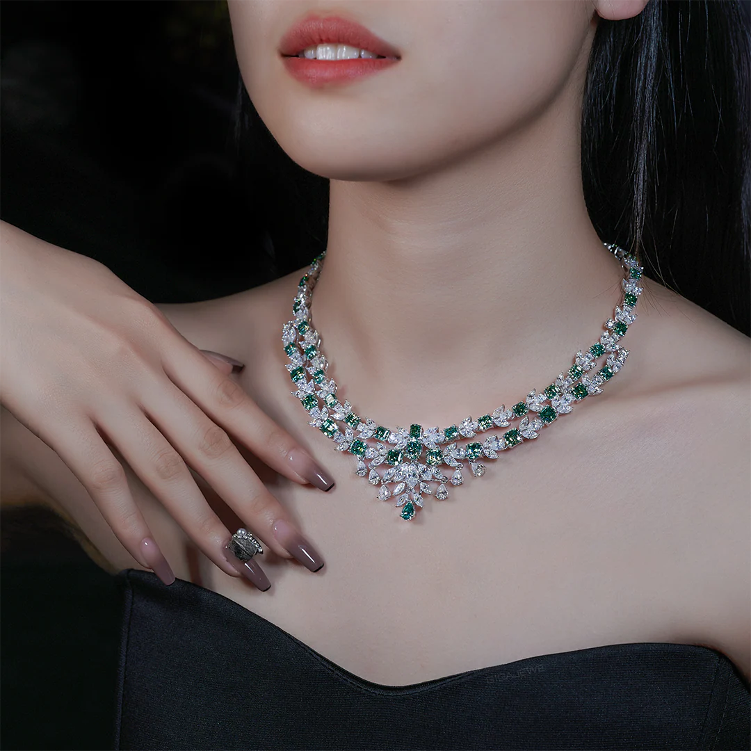 PEAR AND ASSCHER CUT MOISSANITE NECKLACE JEWELRY SET IN STERLING SILVER - Image 2