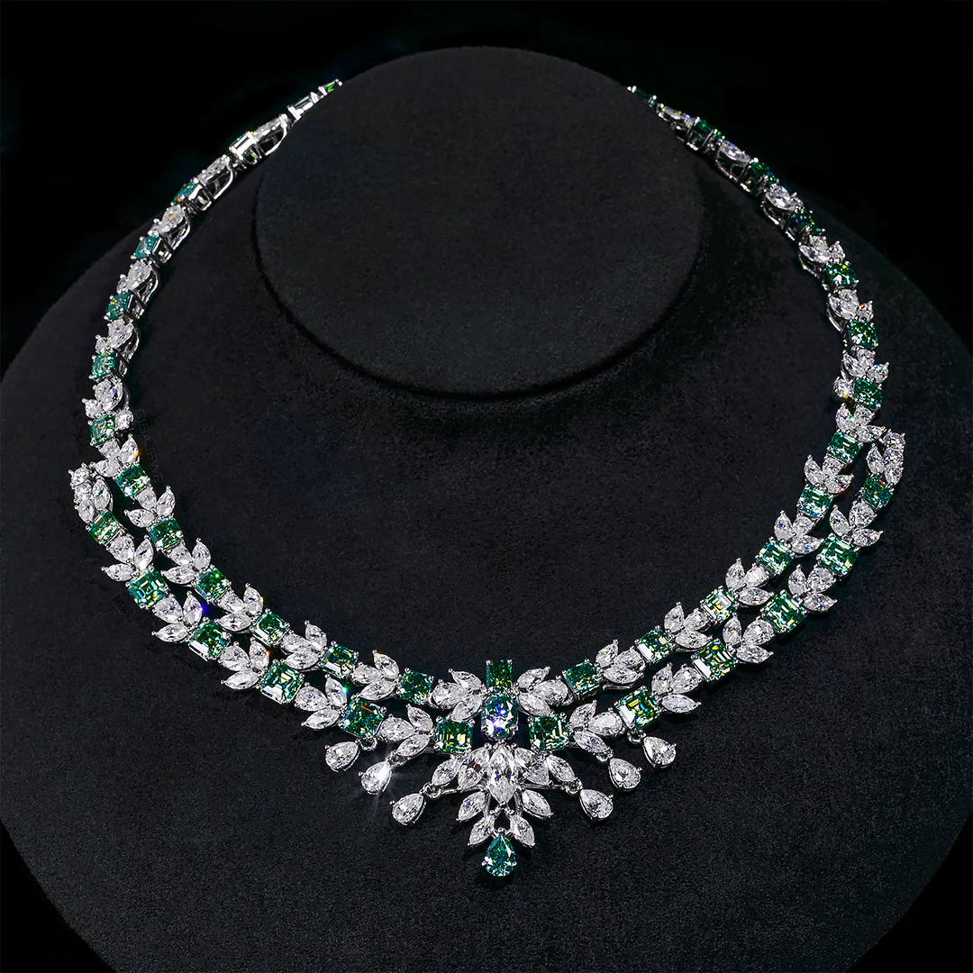 PEAR AND ASSCHER CUT MOISSANITE NECKLACE JEWELRY SET IN STERLING SILVER - Image 3