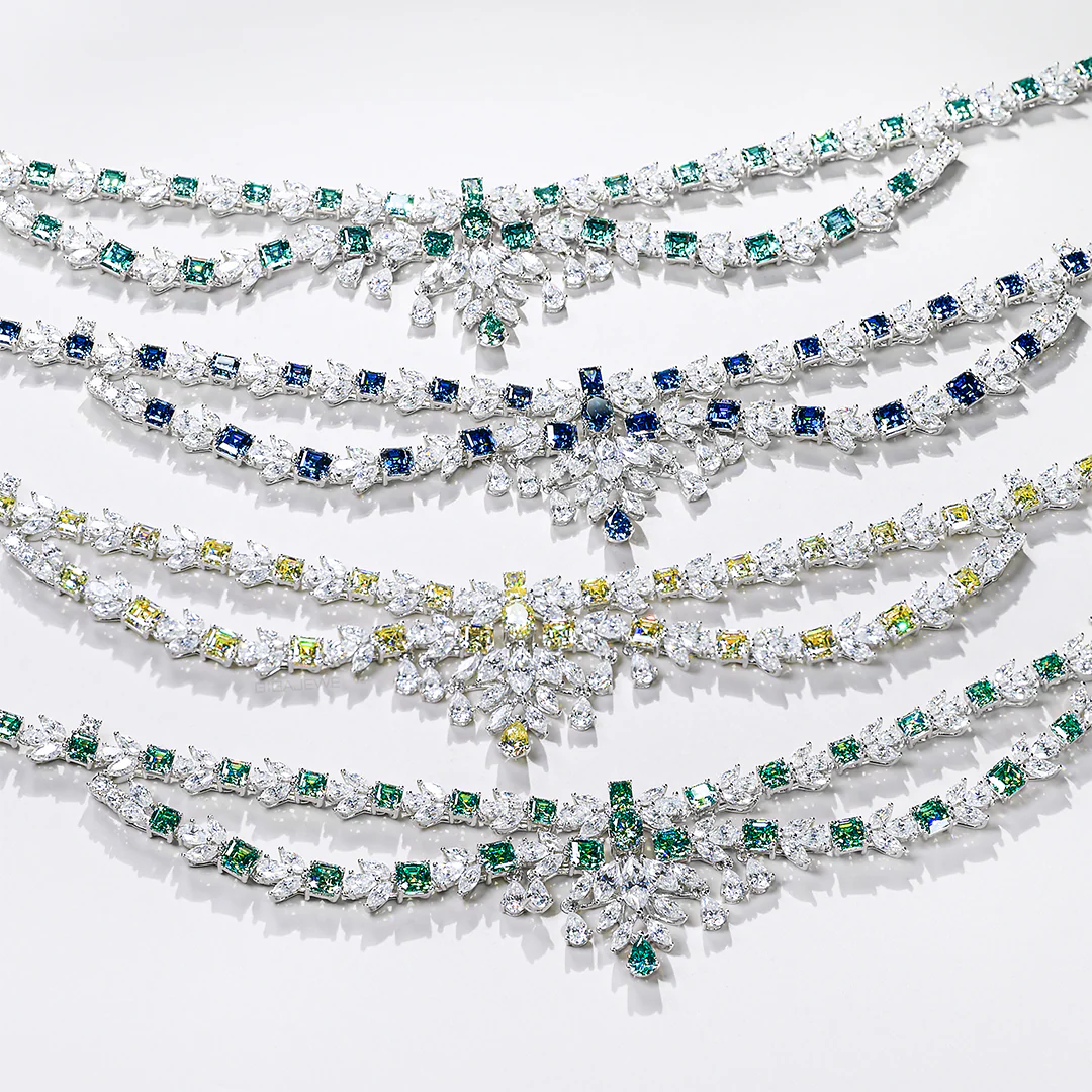 PEAR AND ASSCHER CUT MOISSANITE NECKLACE JEWELRY SET IN STERLING SILVER - Image 6