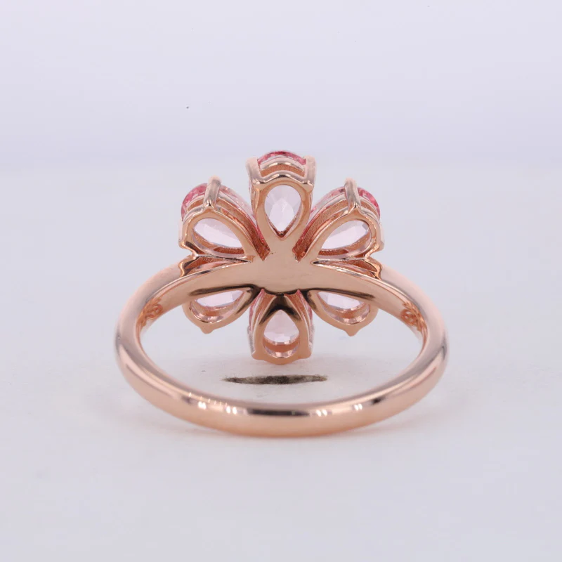 PEAR CUT LAB GROWN SAKURA PINK GEMSTONE FLOWER RING IN 10K ROSE GOLD - Image 3