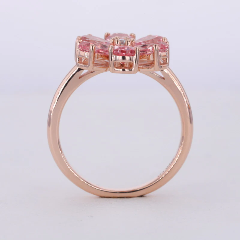 PEAR CUT LAB GROWN SAKURA PINK GEMSTONE FLOWER RING IN 10K ROSE GOLD - Image 4