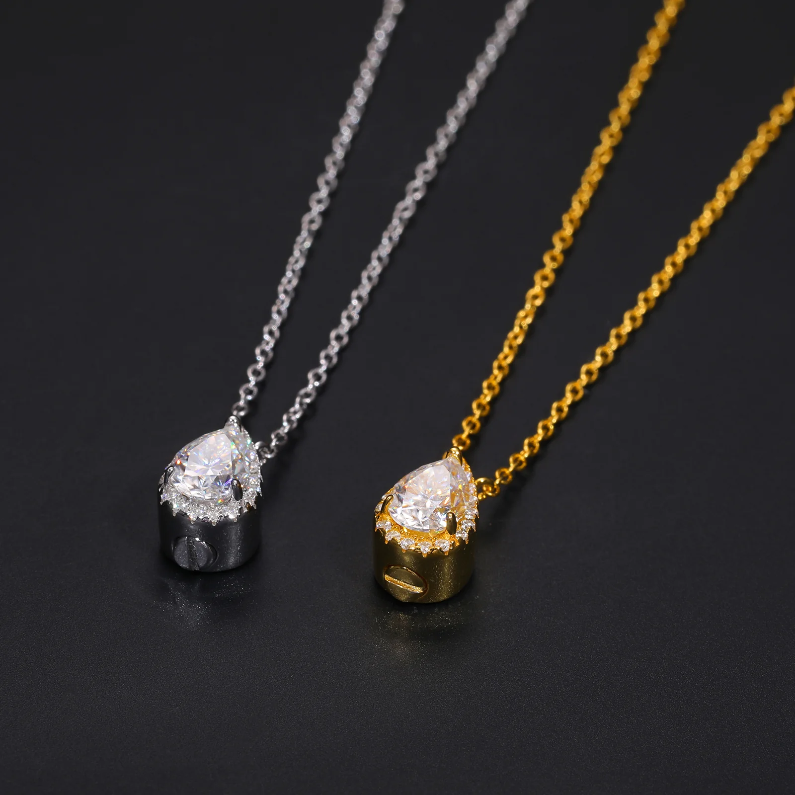 PEAR CUT MOISSANITE ASH BOX PENDANT NECKLACE IN STERLING SILVER - Image 2