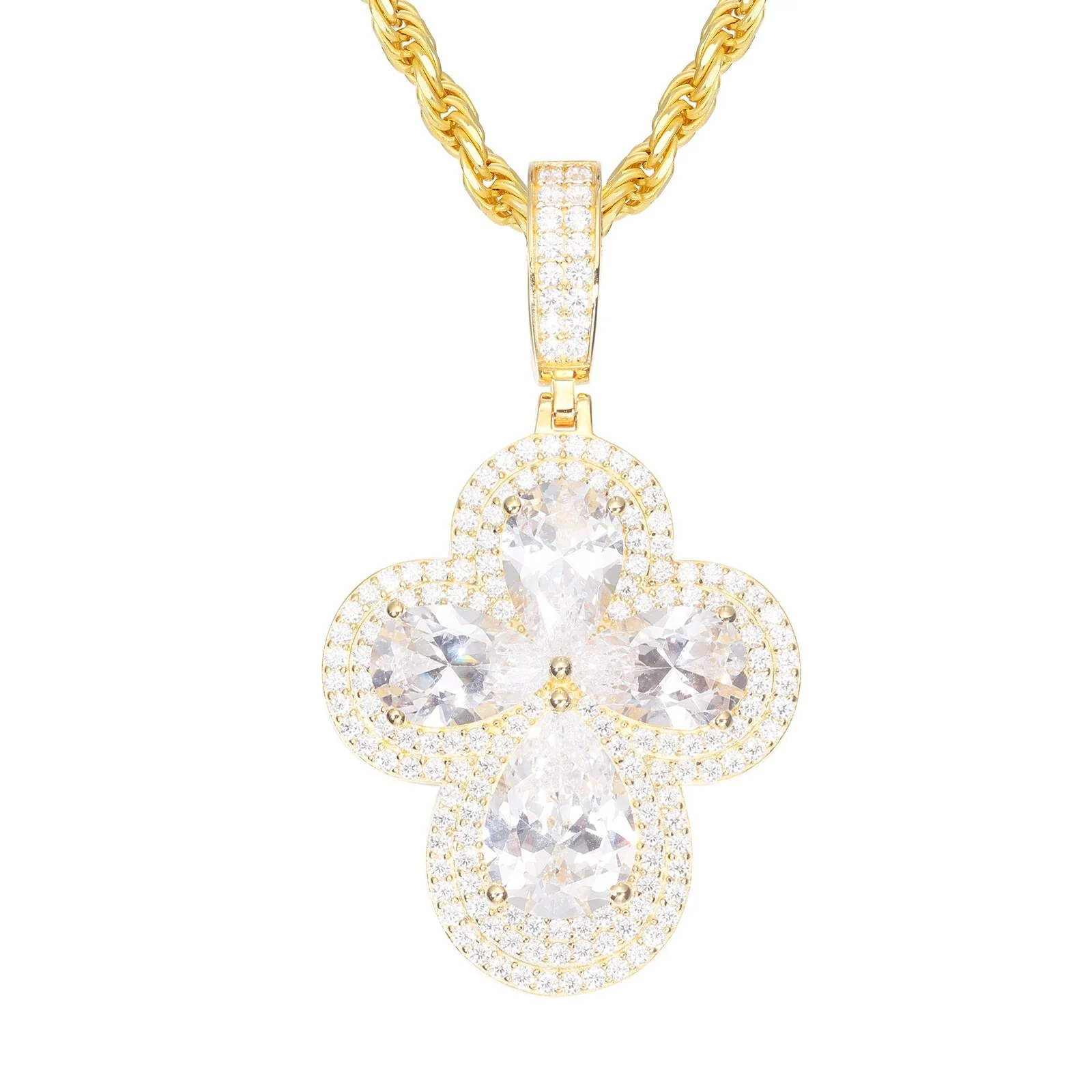 PEAR CUT MOISSANITE DIAMOND CLOVER CROSS PENDANT NECKLACE IN STERLING SILVER - Image 5
