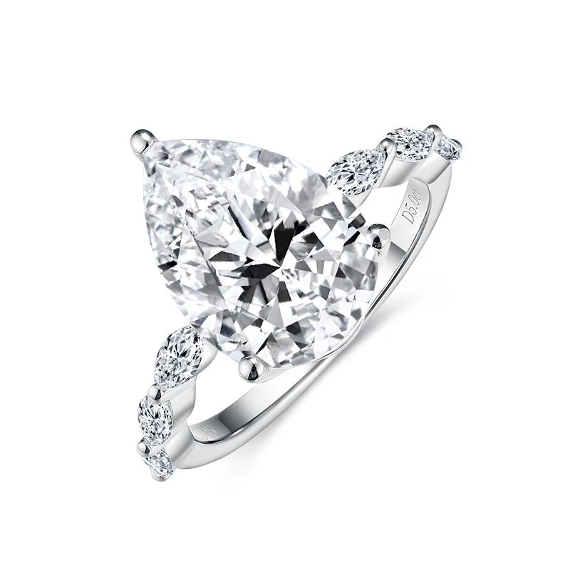PEAR CUT MOISSANITE ENGAGEMENT RING IN STERLING SILVER - Image 2