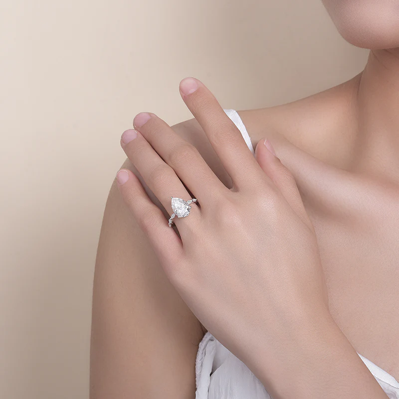 PEAR CUT MOISSANITE ENGAGEMENT RING IN STERLING SILVER - Image 3