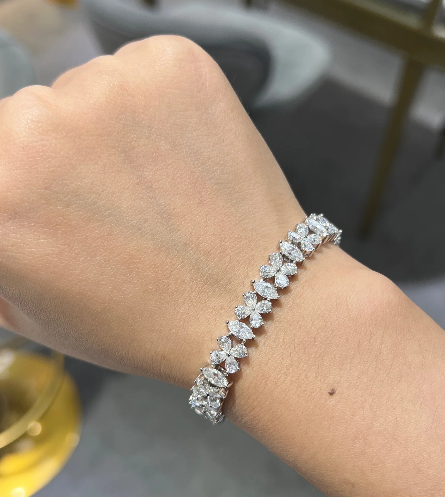 PEAR MARQUISE CUT MOISSANITE BRACELET IN STERLING SILVER - Image 2