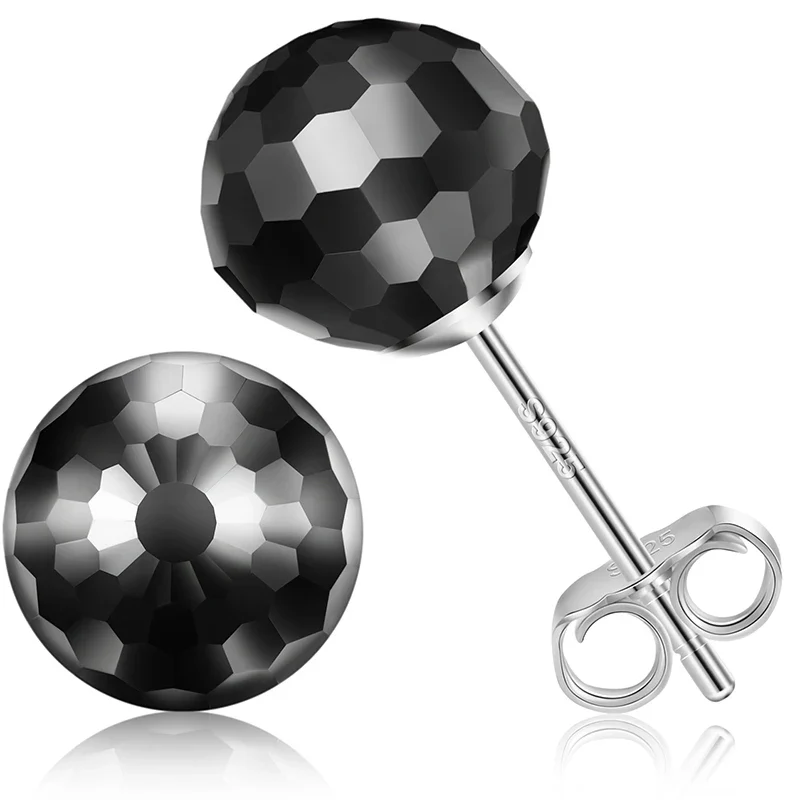 POLYHEDRON BEAD MOISSANITE DIAMOND STUD EARRINGS IN STERLING SILVER - Image 3