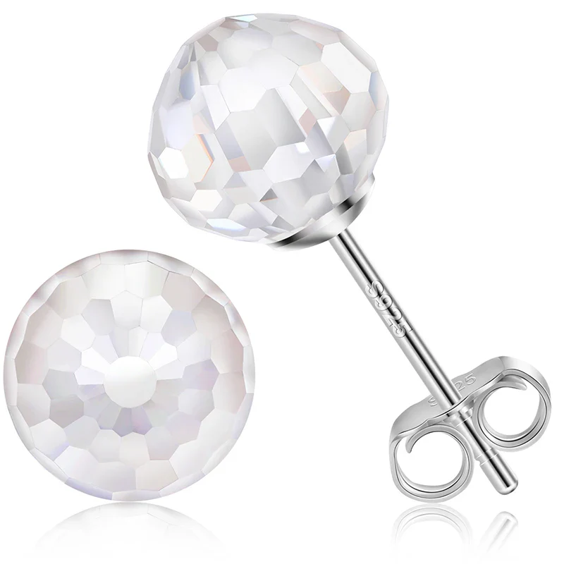 POLYHEDRON BEAD MOISSANITE DIAMOND STUD EARRINGS IN STERLING SILVER - Image 4