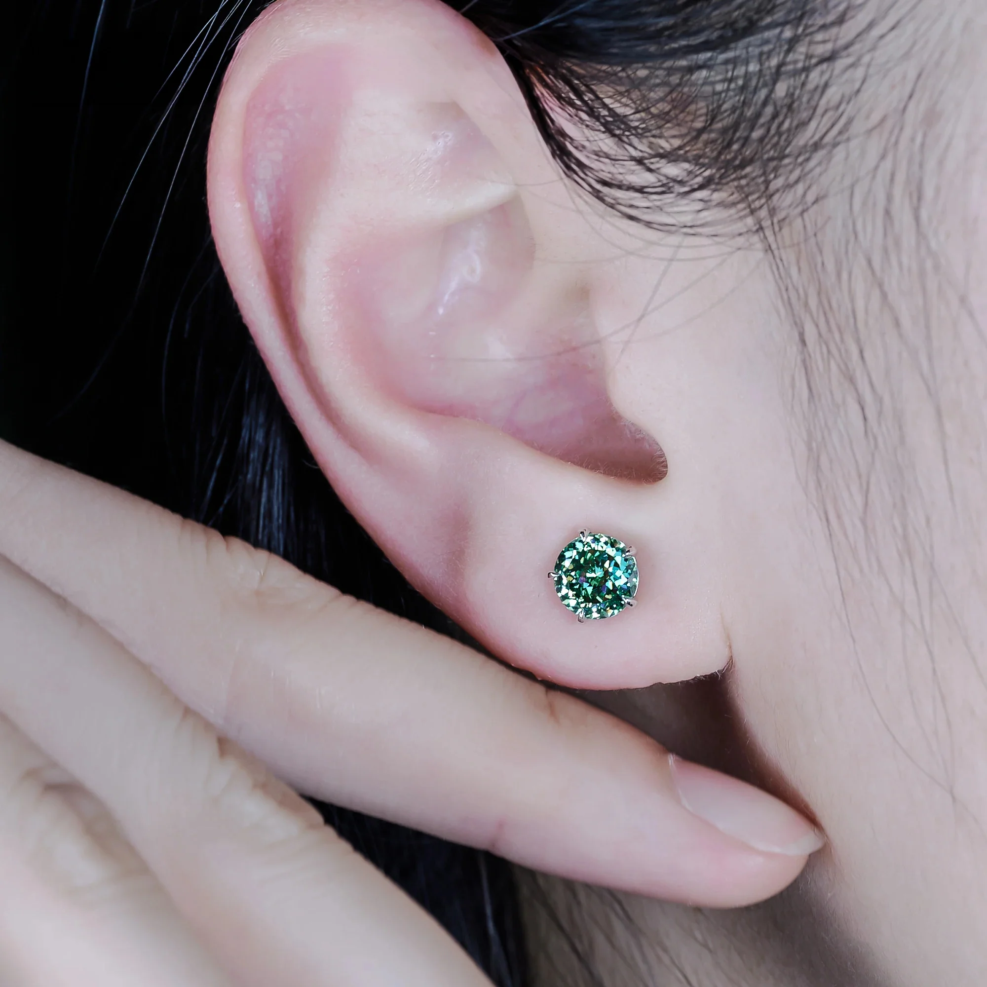 PORTUGUESE CUT MOISSANITE OCEAN GLOW STUDS EARRING IN SOLID GOLD - Image 3