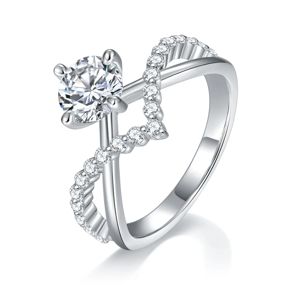 PRINCESS CROWN ROUND CUT MOISSANITE DIAMOND RING IN STERLING SILVER - Image 2