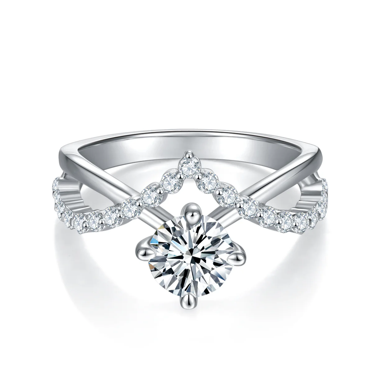 PRINCESS CROWN ROUND CUT MOISSANITE DIAMOND RING IN STERLING SILVER - Image 3