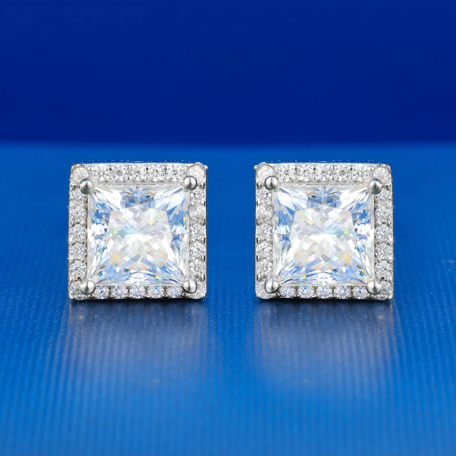 PRINCESS CUT MOISSANITE DIAMOND GEOMETRIC EARRINGS IN STERLING