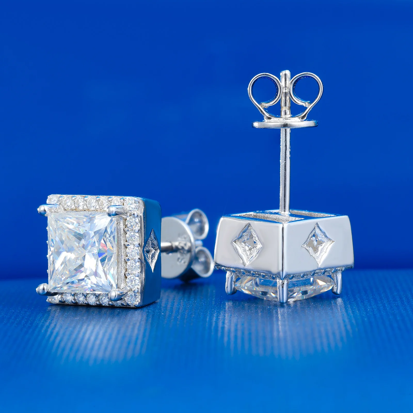 PRINCESS CUT MOISSANITE DIAMOND GEOMETRIC EARRINGS IN STERLING - Image 5