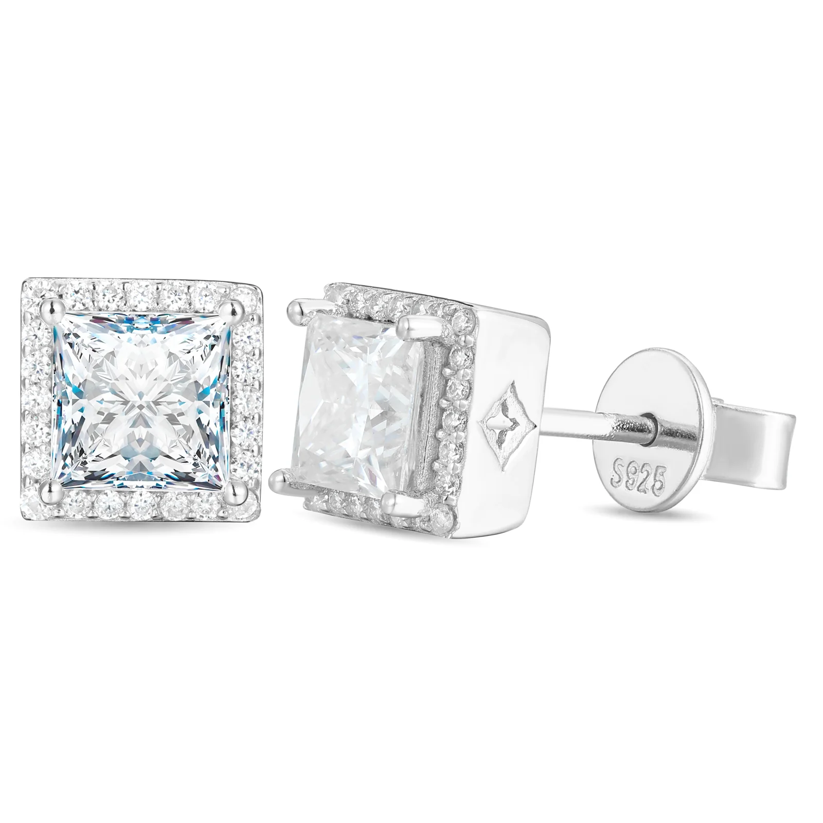 PRINCESS CUT MOISSANITE DIAMOND GEOMETRIC EARRINGS IN STERLING - Image 7