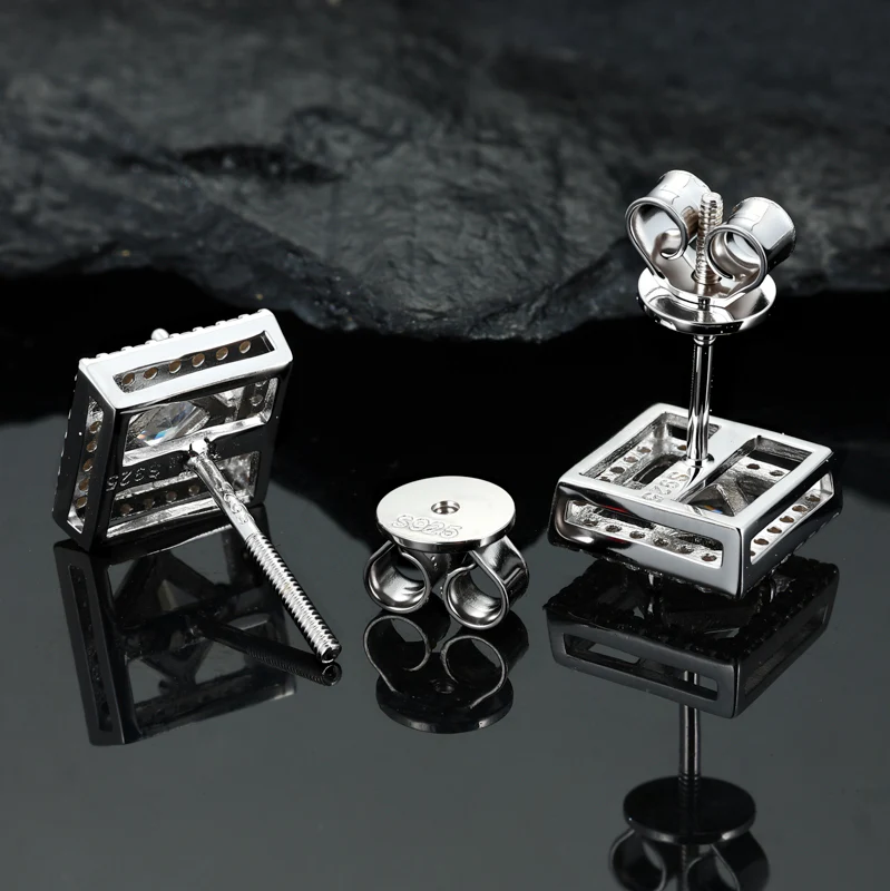PRINCESS CUT SQUARE SHAPED MOISSANITE EARRINGS IN STERLING SILVER - Image 2