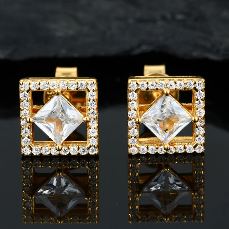 PRINCESS CUT SQUARE SHAPED MOISSANITE EARRINGS IN STERLING SILVER - Image 3