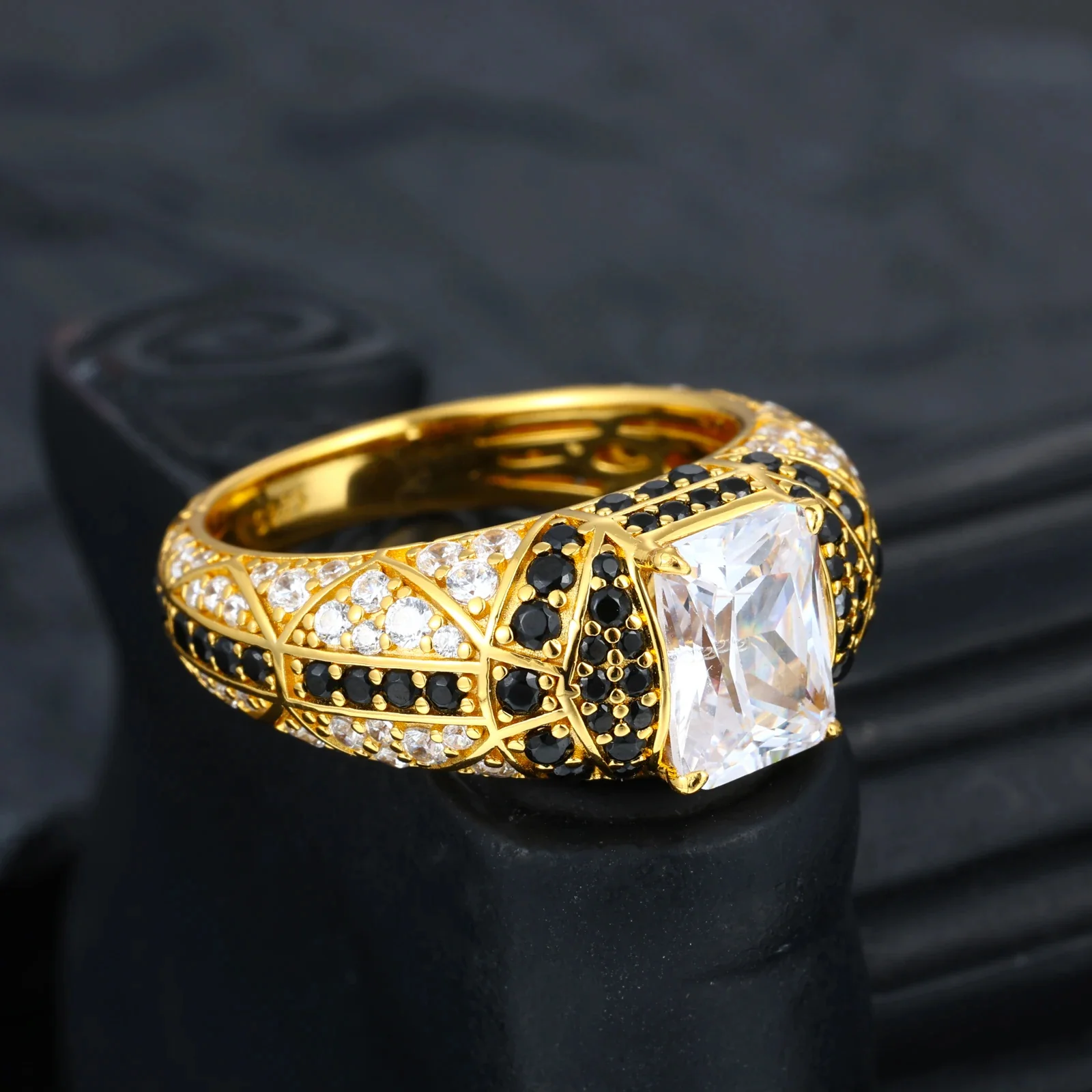 RADIANT CUT BLACK MOISSANITE PAVE RING IN STERLING SILVER - Image 3
