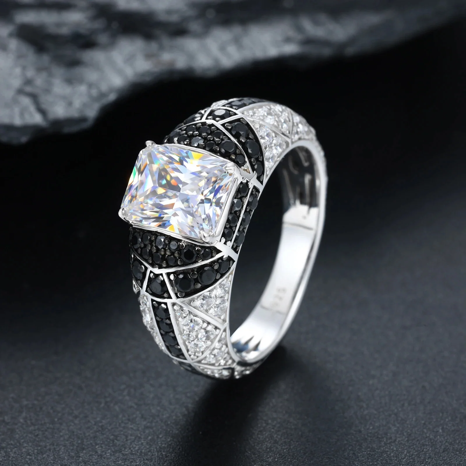 RADIANT CUT BLACK MOISSANITE PAVE RING IN STERLING SILVER - Image 4