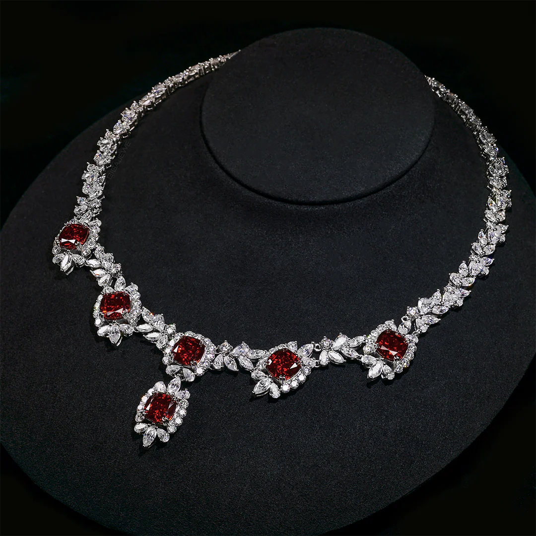 RED CUSHION CUT MOISSANITE NECKLACE IN STERLING SILVER - Image 3