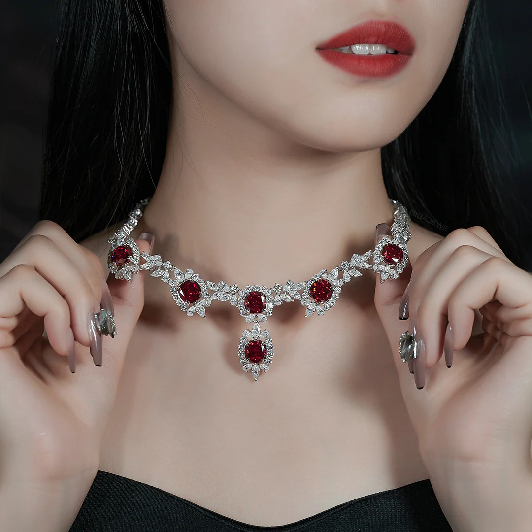 RED CUSHION CUT MOISSANITE NECKLACE IN STERLING SILVER - Image 4